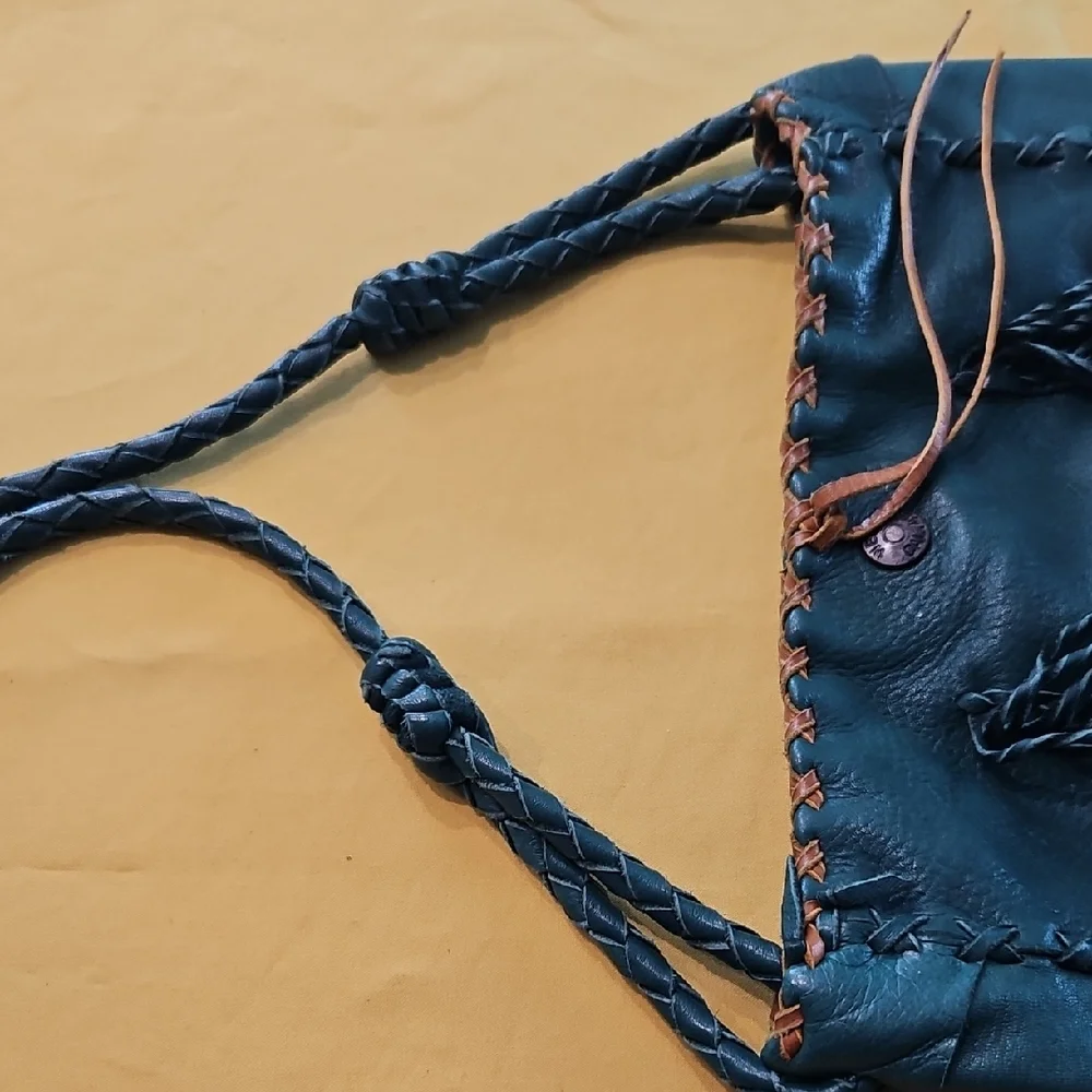 Handmade Leather Crossbody Purse- Boho Fringe & Braid Design - Forest Green